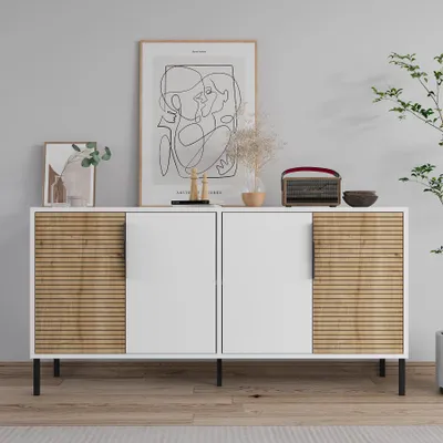 Produktbild von Skye Decor, Zerra - White, Sapphire Oak, Konsole, Weiß, 100% MELAMINBESCHICHTETE SPANNPLATTE, 150 x 36 x 75 cm