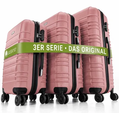 Produktbild von Juskys Hartschale Kofferset Reisekoffer 3 teilig - Zahlenschloss, geräuscharme 360° Rollen groß, Teleskopgriff, leicht - Koffer in Rosa