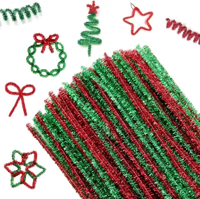 Produktbild von Glitzer Pfeifenreiniger, 200 Stš¹ck Pfeifenputzer zum Basteln Glitzer, 30cm Rot Grš¹n Chenilledraht, Pfeifenreiniger Weihnachten Dekoration DIY Basteln Kunst Weihnachtsdeko