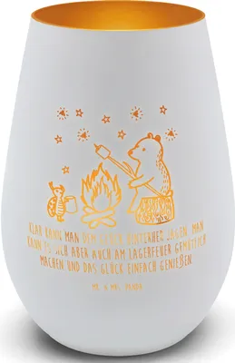 Produktbild von Mr. & Mrs. Panda Laterne Bär & Marienkäfer Lagerfeuer - Weiß - Geschenk, Teelichthalter, Kerzenhalter, Outdoor Windlicht, Gold, Glas, Teddy