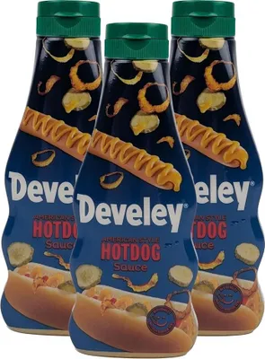 Produktbild von DEVELEY American Style Hotdog Sauce Senfsauce würzig vegan ohne künstliche Zusatzstoffe ideal für Hot Dogs Hamburger Sandwiches Toppings Wraps Pommes Dips und American-Kitchen 3x 250ml