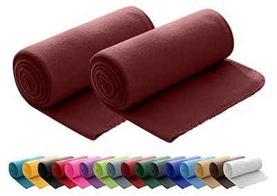 Image de Ensemble de 2 couvertures en polaire, dimensions 130 x 160 cm, couleur bordeaux