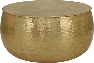 Produktbild von WOMO-DESIGN Couchtisch Ø 90x45 cm, Gold, Hammerschlag-Optik, Handgefertigter Beistelltisch, Orientalischer eleganter Kaffeetisch fürs Wohnzimmer