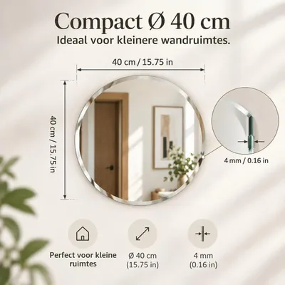 Produktbild von Wandspiegel Rundspiegel Badezimmerspiegel - 40 cm - Rahmenlos - Facettenschliff