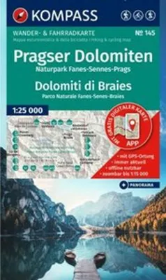 Obrázok produktu pre Turistická mapa KOMPASS 145 Pragser Dolomiten, Naturpark Fanes-Sennes-Prags / Dolomiti di Braies, Parco Naturale Fanes-Senes-Braies 1:25.000