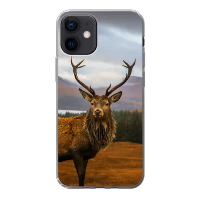 Produktbild von MuchoWow® Handyhülle Schutzhülle Hülle für iPhone 12 Hirsche - Berge - Wasser - Landschaft - Tiere - Bäume Silikon Softcase Handy Hülle - Schutzhülle