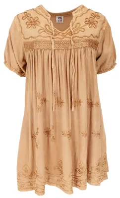 Produktbild von Bestickte Indische Boho Bluse, Sommerliche Tunika - Sand, Damen, Braun, Viskose, Blusen & Tunikas
