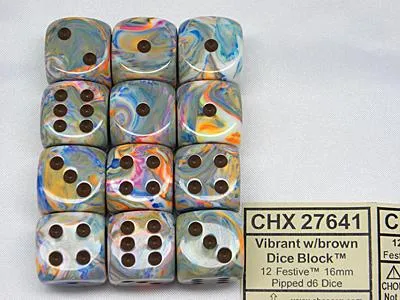 Produktbild von Chessex Festive Lebhaft/Braun D6 16mm Würfel Set 12 Stück