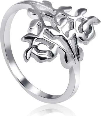 Produktbild von MATERIA Lorbeer Ring Silber 925 rhodiniert - filigraner Damen Ring Blatt breit inkl. Box #SR-64