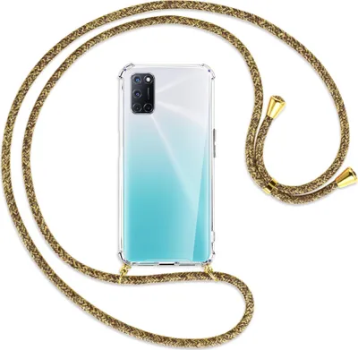 Produktbild von Handykette Backcover-Schutzhülle mit Band (Metall goldfarben) für Oppo A52 / A72 / A92 - braun+beige