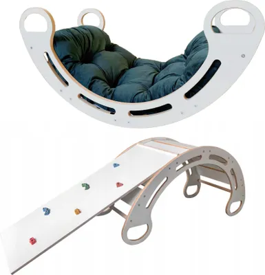 Obrázok produktu pre Montessori hojdačka s antialergickým zamatovým vankúšom (zelená) a šmykľavkou, prírodná, 85 cm, 5 v 1, 7 v 1, CE