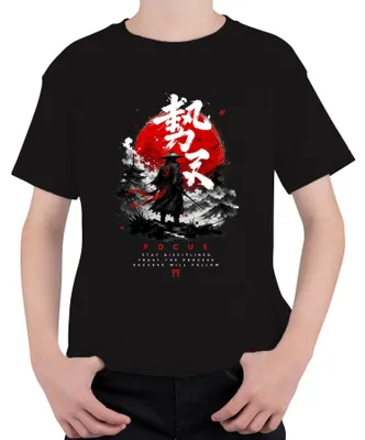 Obrázek produktu pro Samuraj, katana, Japonsko, Bushido, ronin, válečník, pagoda, Y2K, ninja, dětské tričko, černá barva, velikost 104