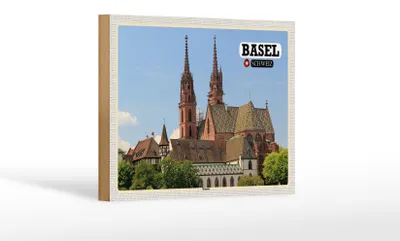 Produktbild von Holzschild Reise Basel Schweiz Münster Kirche 18x12 cm Dekoration