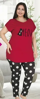 Produktbild von Damen Große Größen Pyjama Rot 2XL Kurz Baumwolle Schlafanzug 2-Teiler Set L-44