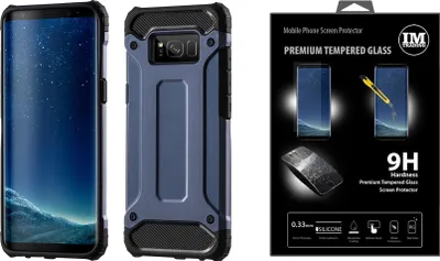 Immagine prodotto di Custodia blindata "HYBRID" + 9H PANZERFOLIE per SAMSUNG MODELLI PanzerCase Copertura esterna vetro protettivo in blu Samsung Galaxy A40 (A705F)