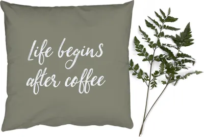 Produktbild von MuchoWow® Zierkissen Sofakissen Wohnzimmer Dekokissen 40x40 cm Zitate - Sprichwörter - Das Leben beginnt nach dem Kaffee - Kaffee - Foto Kissen - Schlafzimmer Dekoration
