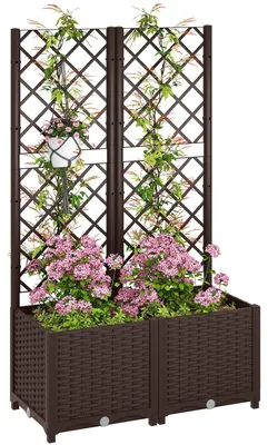 Immagine prodotto di Fioriera con Traliccio per Rampicanti 80x40x135 cm 8 Fori di Drenaggio in PP Marrone