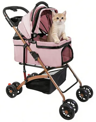 Produktbild von Hunde Buggy - 4-in-1 Hundewagen - Faltbar Bis 35 kg - 360° Gummiräder Mit Federung - Geländetauglicher Haustierwagen Mit Tragetasche - Rosa