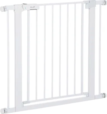 Image de Barrière pour chiens - Barrière d'escalier - Largeur réglable 75-96 cm - Hauteur 76 cm - Avec 2 extensions - Pour escaliers et portes - Blanc
