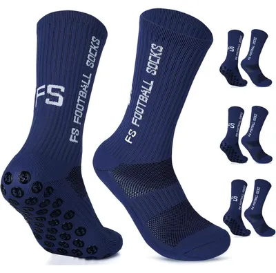 Productafbeelding van Voetbalsokken, 3 paar, antislip, sport sokken met grip, ademend, marineblauw, maten 35-39 en 39-46