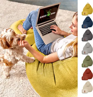 Produktbild von Green Bean® 2er Set Indoor XXL Sitzsack "Home Linen" + Hocker mit EPS Perlen Füllung - Gelb