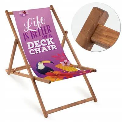 Produktbild von Holz Strandliegestuhl Fullprint mit Buchenholzgestell – Klappbare Gartenliege für Strand & Garten