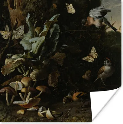 Produktbild von MuchoWow® Poster Tiere und Pflanzen - Gemälde von Melchior d'Hondecoeter 100x100 cm - Babyzimmer