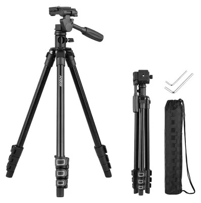 Productafbeelding van Statief met transversale middenzuil, professioneel videostatief, 3-weg zwenk- en kantelkop voor DSLR-camera's