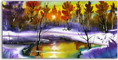 Produktbild von Coloray Acrylbild 140x70  Wandbild Acrylbilder Deko See im Wald Aquarell Landschaft