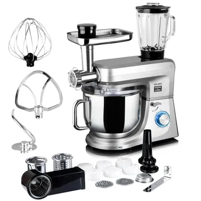Produktbild von Koliber ROBOMAX X-3500-W Multifunktionale Küchenmaschine 8L 3500W mit Fleischwolf Mixer Gemüsereibe und Knetmaschine Silber