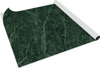 A roll of green marble patterned adhesive film is shown on a white background, with one corner peeled back.