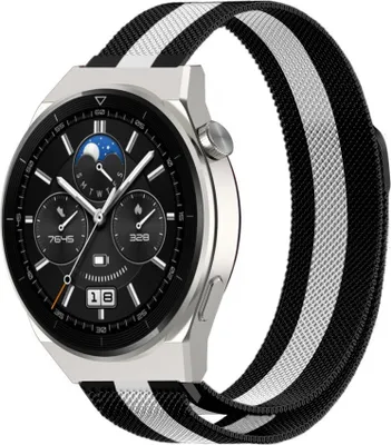 Produktbild von Strap-it Milanese - Kompatibel mit Huawei Watch GT 3Armband 46mmEdelstahl Huawei watch strap Armband mit Magnetverschluss für 22mmArmband Schwarz, Weiß