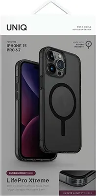 Imagen del producto de Funda Uniq Lifepro Xtreme Magclick para carga inalámbrica, compatible con iPhone 15 Pro Max, color negro