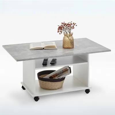 Image de CALICOSY - Table Basse sur Roulettes avec 2 Étagères - Azur