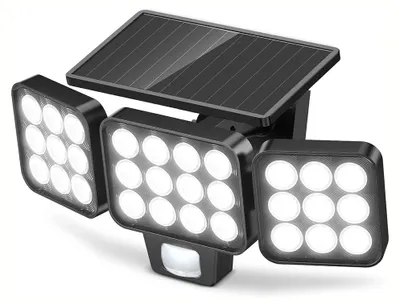 Produktbild von Solar-Wandleuchte außen mit 120 LEDs, 3 verstellbaren Leuchtenköpfen, PIR-Bewegungssensor, 3 Lichtmodi und IP65