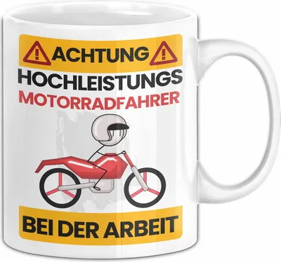 Produktbild von Motorradfahrer Tasse Geschenk Lustiger Spruch Geschenkidee für Motorradfahrer Achtung Hochleistungs Motorradfahrer Bei Der Arbeit (Weiß)