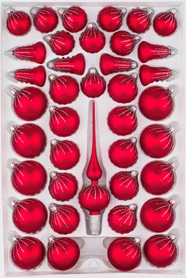 Produktbild von 39 tlg. Glas-Weihnachtskugeln Set in Classic Rot Silber Regen