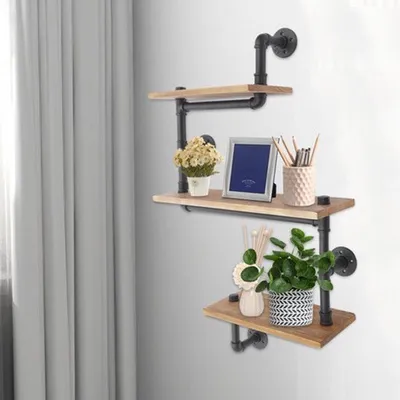 Produktbild von Wandregal – Vintage-Retro-Design im industriellen Stil aus Holz und Metall, schwarz