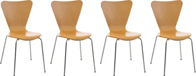 Produktbild von TPFLiving 4er Set Seminarstuhl Calisso Besucherstuhl Warteraumstuhl mit Holzsitz und Metallgestell Farbe: Natura