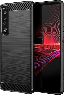 Image de Etui pour Sony Xperia 1 IV silicone TPU souple, fibre de carbone, étui de protection antichoc noir