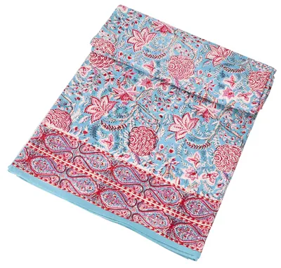 Produktbild von Blockdruck Tagesdecke, Bett & Sofaüberwurf, Handgearbeiteter Wandbehang, Wandtuch - Design 28, Rot, Baumwolle, Größe: Double 225*275 cm