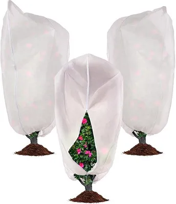 Image de Housses de protection hivernales Unyqoos® pour plantes, lot de 3, dimensions 158 x 180 cm, tissu non tissé respirant, réutilisables, avec fermeture éclair et cordon de serrage, protection contre le gel et la neige