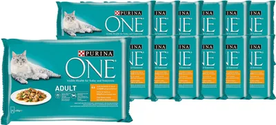Produktbild von PURINA ONE Adult Katzenfutter nass zarte Stückchen in Sauce mit Huhn und grünen Bohnen 12x4x85g (12er Pack (12 x 4 x 85g))