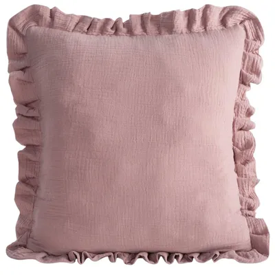 Produktbild von EUROFIRANY | Kissenhülle - Kissenbezug - 45x45 cm - Baumwollmusselin - rosa - Dekokissenbezug - Rüschenrand