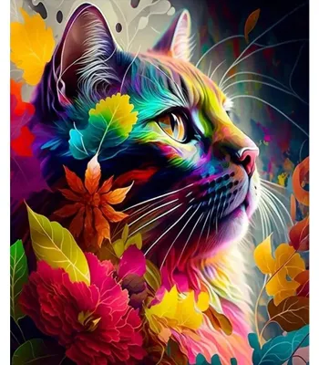 Obrázek produktu pro Diamantová mozaika, barevná kočka v listech, 30x40 cm, kreativní výtvarná sada
