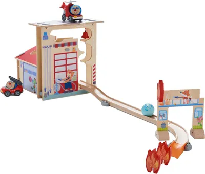 Image de Haba Kullerbu Terrain de jeu en bois avec piste de marbre Caserne de pompiers