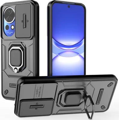 Obrázek produktu pro Pouzdro pro Huawei nova 12 dvouvrstvé pouzdro s posuvnou ochranou kamery a držákem prstenu, stojánek černé