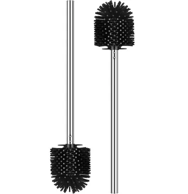 Produktbild von 2 Stück klobürste Silikon, WC-Bürste Toilettenbürste Klobürsten Ersatz-Bürste mit Edelstahlstiel, Schwarz