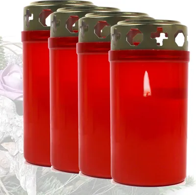 Produktbild von Grabkerzen 4er Set Rot – Premium Friedhofskerzen mit Deckel 54h