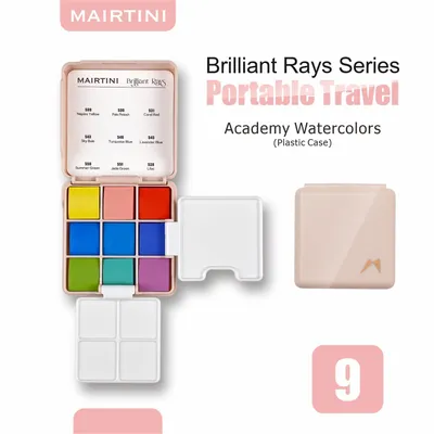 Produktbild von Mairtini Mini Academy Aquarellfarben Set - 9 intensive Farben im stylischen pastellrosa Reiseetui – Ideal für unterwegs & kreative Momente